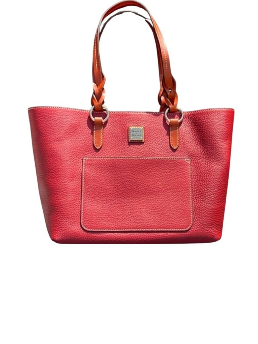 Dooney & Bourke Red Pebbled Leather Tammy Tote  Braided Handles Excellent